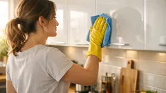 Küchenschränke von Ablagerungen befreien: Eine hausgemachte Lösung entfernt Fett und Schmutz