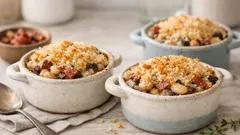 Cremige pilz-federkohl-pot pies mit butterbohnen-topping statt blätterteig